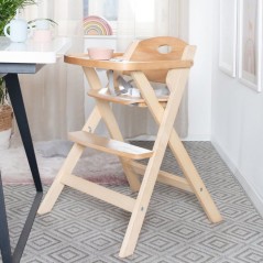 Chaise haute pliable - ROBA - FOLD UP SMART - Plateau repas + harnais de sécurité - Bois naturel