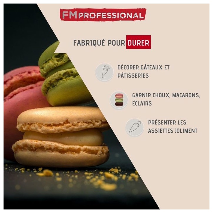 Poche a douille professionnelle - FM PROFESSIONAL - Réemployable - 3 douilles inox - 28 cm