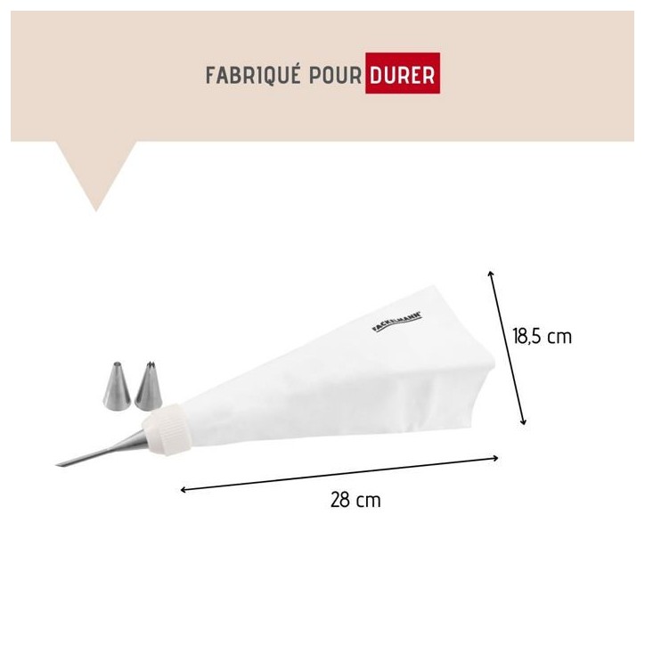 Poche a douille professionnelle - FM PROFESSIONAL - Réemployable - 3 douilles inox - 28 cm