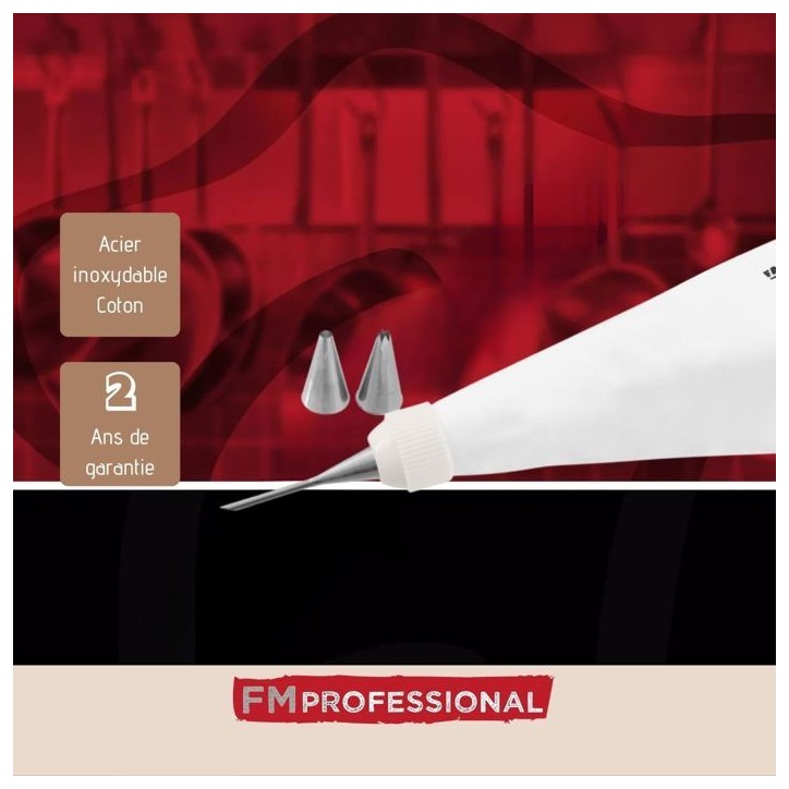 Poche a douille professionnelle - FM PROFESSIONAL - Réemployable - 3 douilles inox - 28 cm