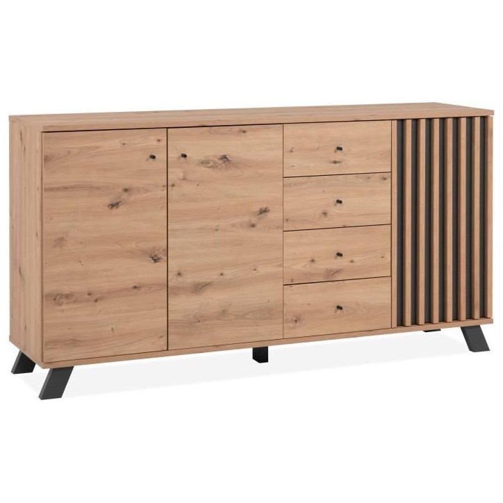 Buffet salle a manger MEDAN - Décor chene artisan et anthracite - 3 portes + 4 tiroirs - L160 x H85 x P40 cm Buffet salle a manger MEDAN - Décor chene artisan et anthracite - 3 portes + 4 tiroirs - L160 x H85 x P40 cm