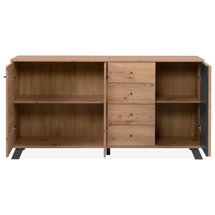 Buffet salle a manger MEDAN - Décor chene artisan et anthracite - 3 portes + 4 tiroirs - L160 x H85 x P40 cm Buffet salle a manger MEDAN - Décor chene artisan et anthracite - 3 portes + 4 tiroirs - L160 x H85 x P40 cm
