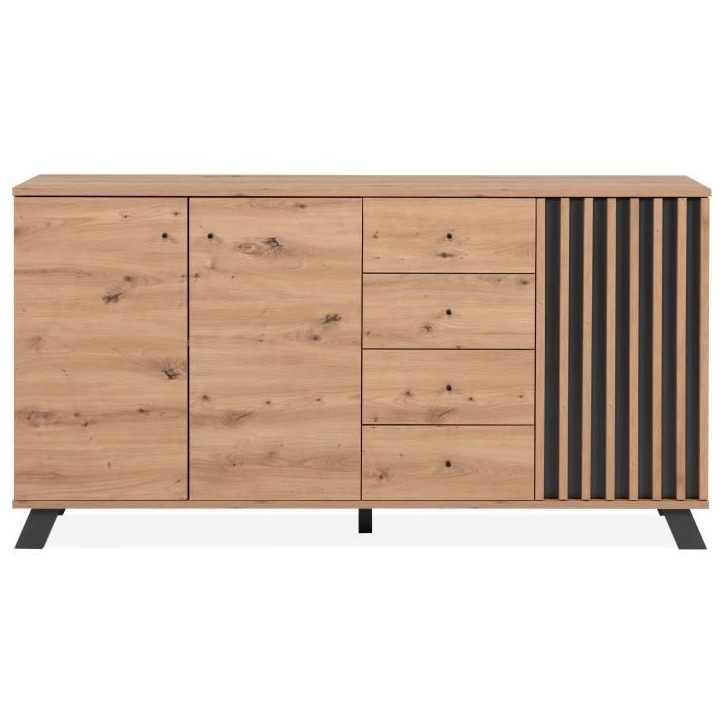 Buffet salle a manger MEDAN - Décor chene artisan et anthracite - 3 portes + 4 tiroirs - L160 x H85 x P40 cm Buffet salle a manger MEDAN - Décor chene artisan et anthracite - 3 portes + 4 tiroirs - L160 x H85 x P40 cm