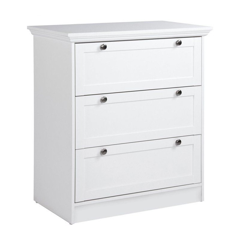 Commode LANDWOOD 3 Tiroirs - Décor blanc - Style campagne - L80 x P45