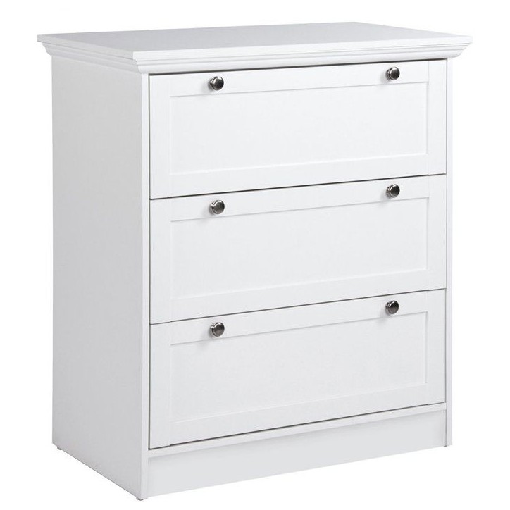 Commode LANDWOOD 3 Tiroirs - Décor blanc - Style campagne - L80 x P45 x H90 cm Commode LANDWOOD 3 Tiroirs - Décor blanc - Style campagne - L80 x P45 x H90 cm