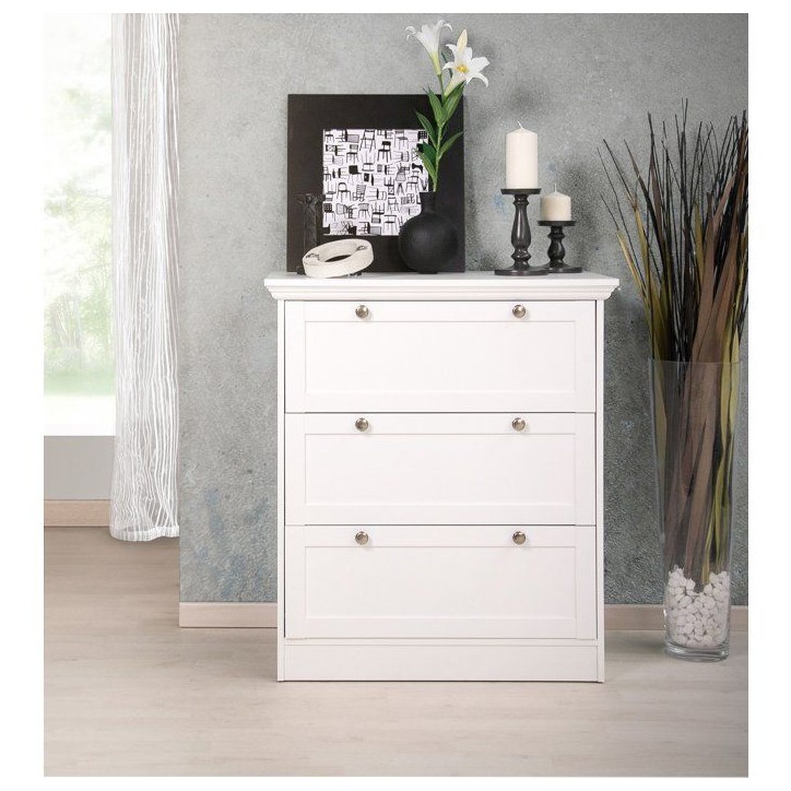 Commode LANDWOOD 3 Tiroirs - Décor blanc - Style campagne - L80 x P45 x H90 cm Commode LANDWOOD 3 Tiroirs - Décor blanc - Style campagne - L80 x P45 x H90 cm