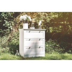 Commode LANDWOOD 3 Tiroirs - Décor blanc - Style campagne - L80 x P45