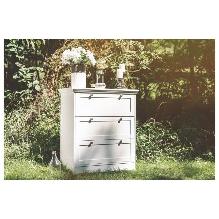 Commode LANDWOOD 3 Tiroirs - Décor blanc - Style campagne - L80 x P45 x H90 cm Commode LANDWOOD 3 Tiroirs - Décor blanc - Style campagne - L80 x P45 x H90 cm
