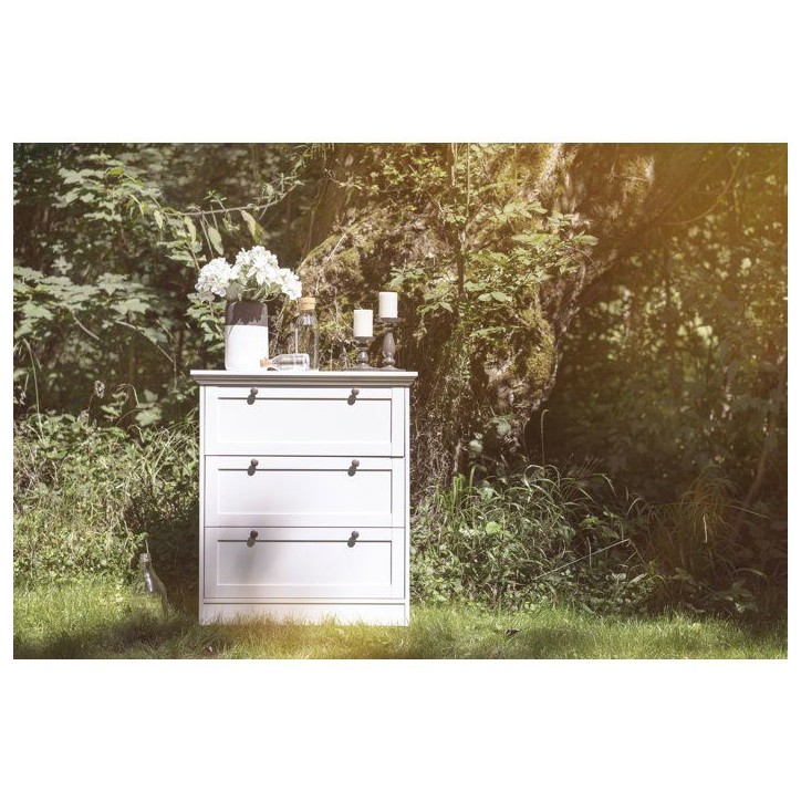 Commode LANDWOOD 3 Tiroirs - Décor blanc - Style campagne - L80 x P45 x H90 cm Commode LANDWOOD 3 Tiroirs - Décor blanc - Style campagne - L80 x P45 x H90 cm