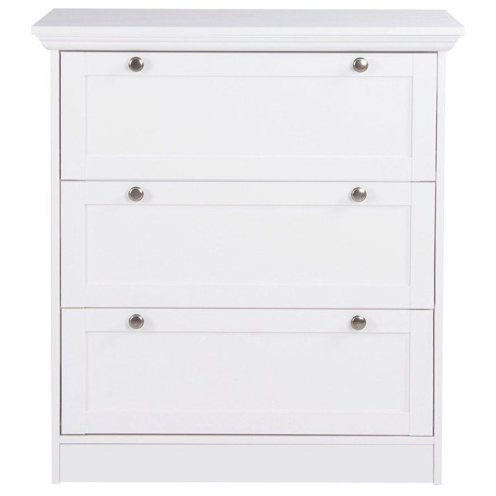 Commode LANDWOOD 3 Tiroirs - Décor blanc - Style campagne - L80 x P45 x H90 cm Commode LANDWOOD 3 Tiroirs - Décor blanc - Style campagne - L80 x P45 x H90 cm
