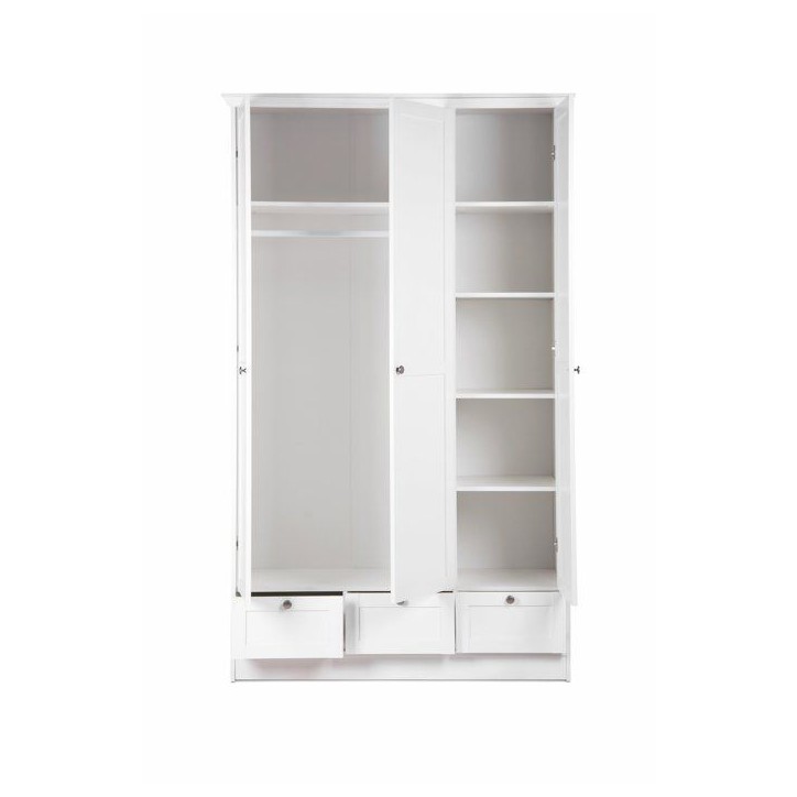 Armoire de chambre - LANDWOOD 18 - Blanc - 3 portes - 120 x 51 x 200 cm