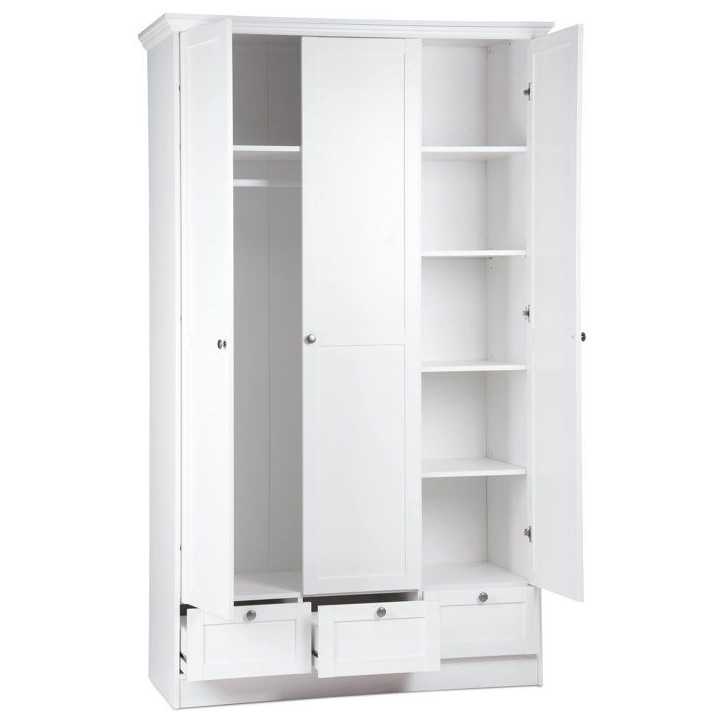 Armoire de chambre - LANDWOOD 18 - Blanc - 3 portes - 120 x 51 x 200 cm