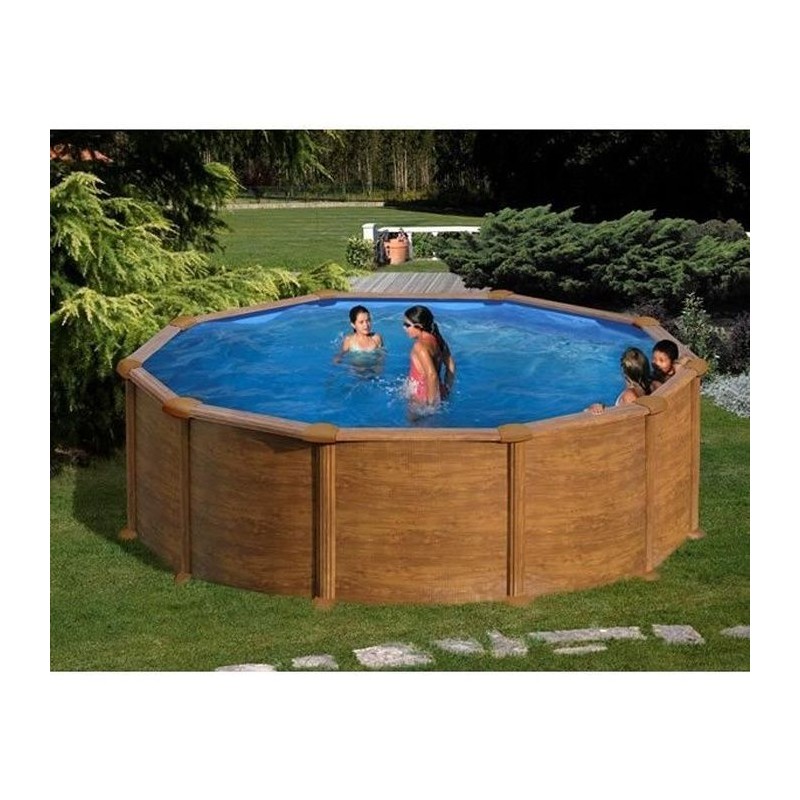 GRE - Kit Piscine hors sol acier ronde imitation bois - Ø480 x H132 c