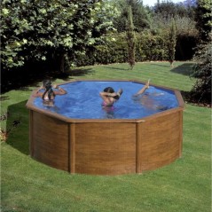 GRE - Kit Piscine hors sol acier ronde imitation bois - Ø370 x H122 cm (Livrée avec filtre a cartouche + échelle)