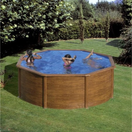 GRE - Kit Piscine hors sol acier ronde imitation bois - Ø370 x H122 cm (Livrée avec filtre a cartouche + échelle)
