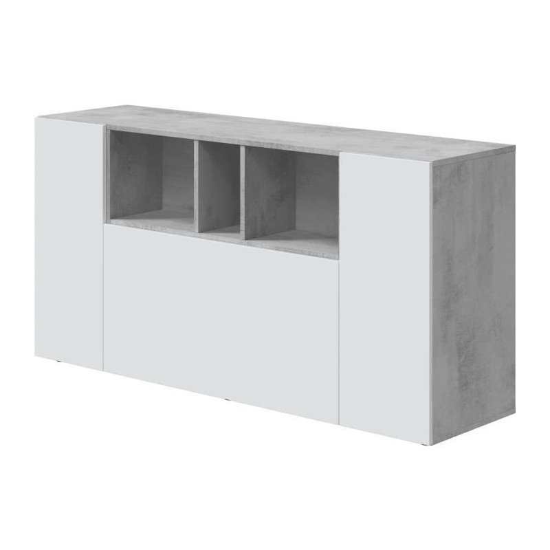 Buffet LOIRA - Mélaminé - Blanc artik et ciment - 3 portes + 3 niche
