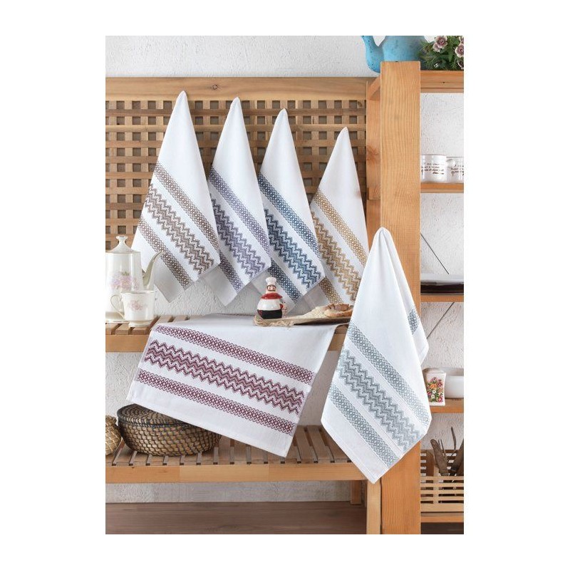 Ensemble de 6 serviettes de toilette - 40 x 60 cm - Blanc, Marron, Jau