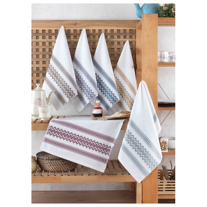 Ensemble de 6 serviettes de toilette - 40 x 60 cm - Blanc, Marron, Jaune, Bleu, Violet, Gris