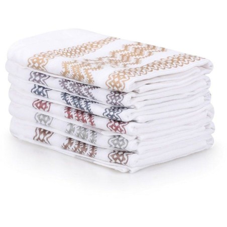 Ensemble de 6 serviettes de toilette - 40 x 60 cm - Blanc, Marron, Jaune, Bleu, Violet, Gris