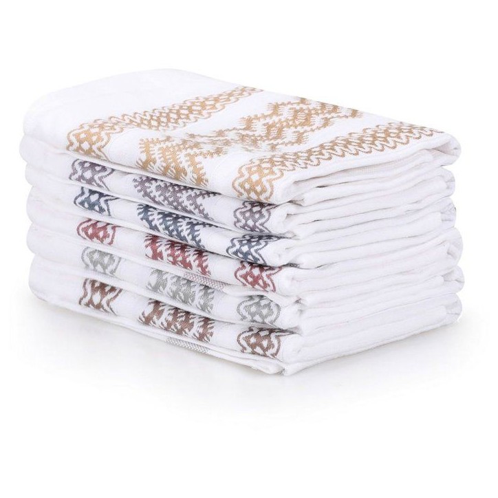 Ensemble de 6 serviettes de toilette - 40 x 60 cm - Blanc, Marron, Jaune, Bleu, Violet, Gris
