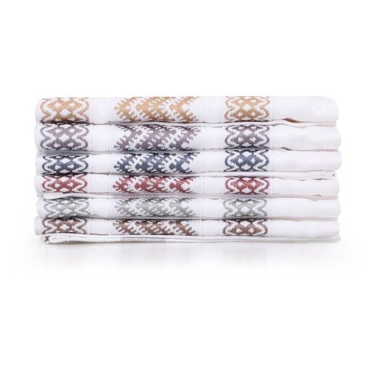 Ensemble de 6 serviettes de toilette - 40 x 60 cm - Blanc, Marron, Jaune, Bleu, Violet, Gris