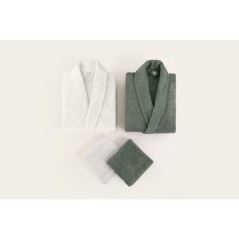 Ensemble de 2 peignoirs et 2 serviettes - Pour toute la famille - 50 x 90 cm - Vert Blanc