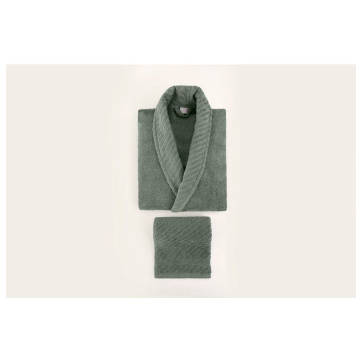 Ensemble de 2 peignoirs et 2 serviettes - Pour toute la famille - 50 x 90 cm - Vert Blanc