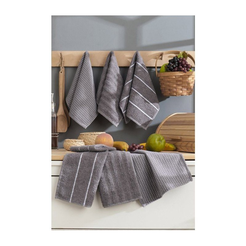 Ensemble de 6 serviettes de toilette - 30 x 50 cm - Gris anthracite