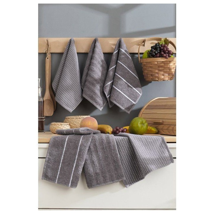 Ensemble de 6 serviettes de toilette - 30 x 50 cm - Gris anthracite
