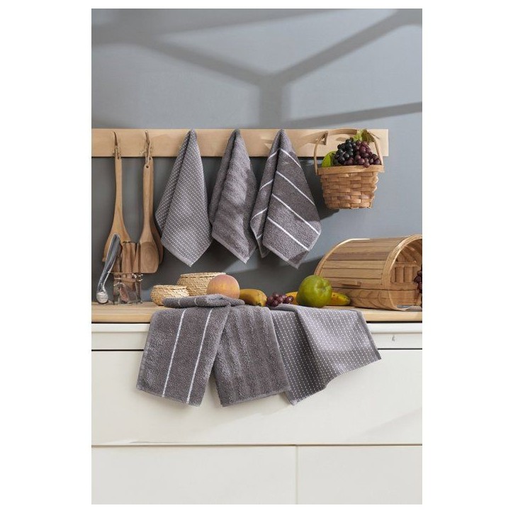 Ensemble de 6 serviettes de toilette - 30 x 50 cm - Gris anthracite