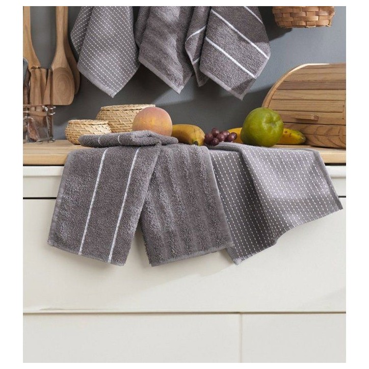 Ensemble de 6 serviettes de toilette - 30 x 50 cm - Gris anthracite