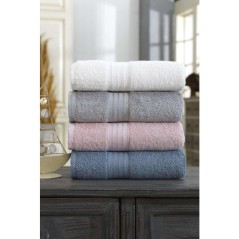 Ensemble de 4 serviettes a main - 50 x 85 cm - Blanc, Gris, Rose, Bleu
