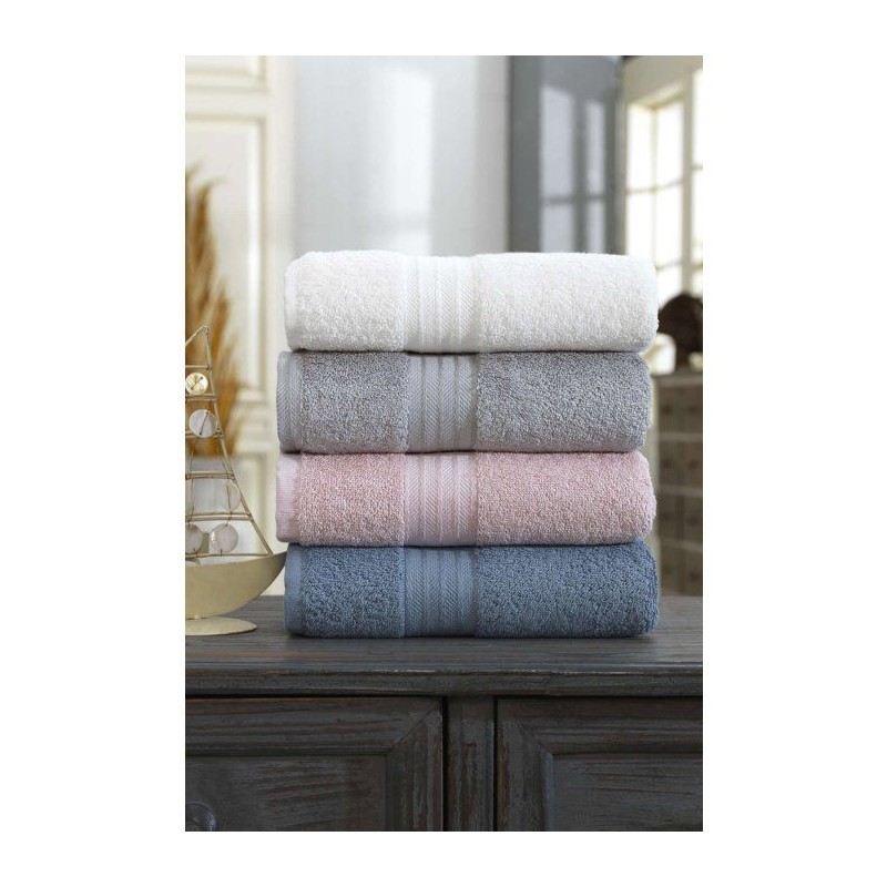Ensemble de 4 serviettes a main - 50 x 85 cm - Blanc, Gris, Rose, Bleu