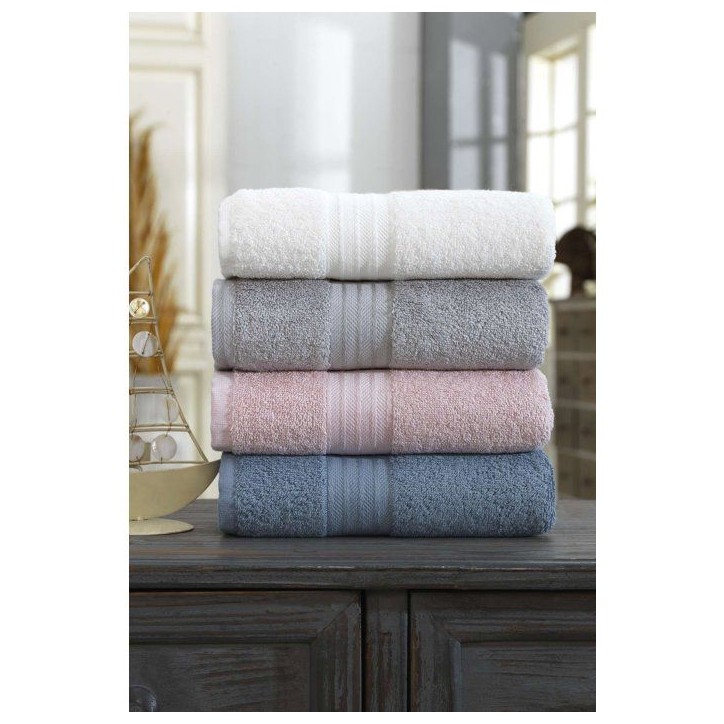 Ensemble de 4 serviettes a main - 50 x 85 cm - Blanc, Gris, Rose, Bleu