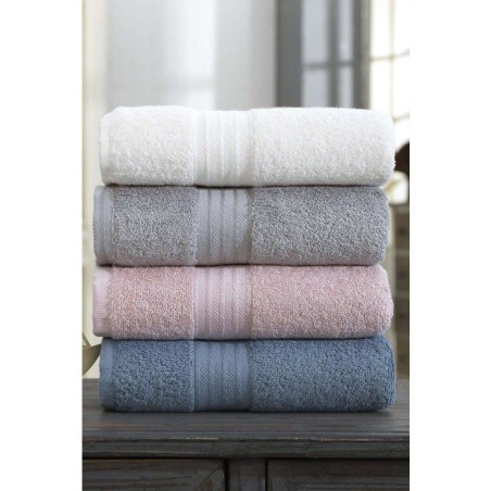 Ensemble de 4 serviettes a main - 50 x 85 cm - Blanc, Gris, Rose, Bleu