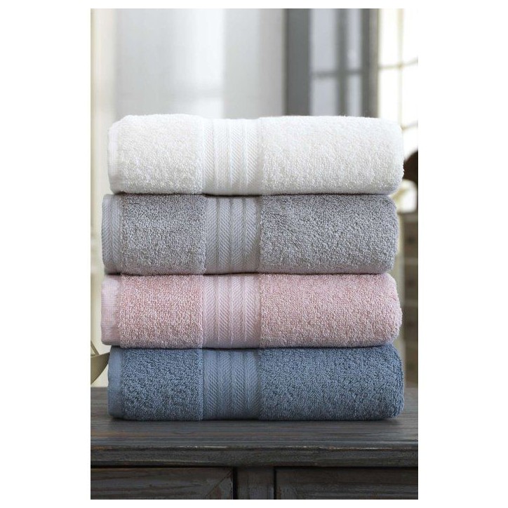 Ensemble de 4 serviettes a main - 50 x 85 cm - Blanc, Gris, Rose, Bleu
