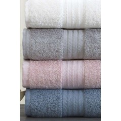 Ensemble de 4 serviettes a main - 50 x 85 cm - Blanc, Gris, Rose, Bleu
