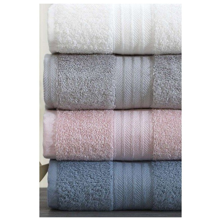 Ensemble de 4 serviettes a main - 50 x 85 cm - Blanc, Gris, Rose, Bleu