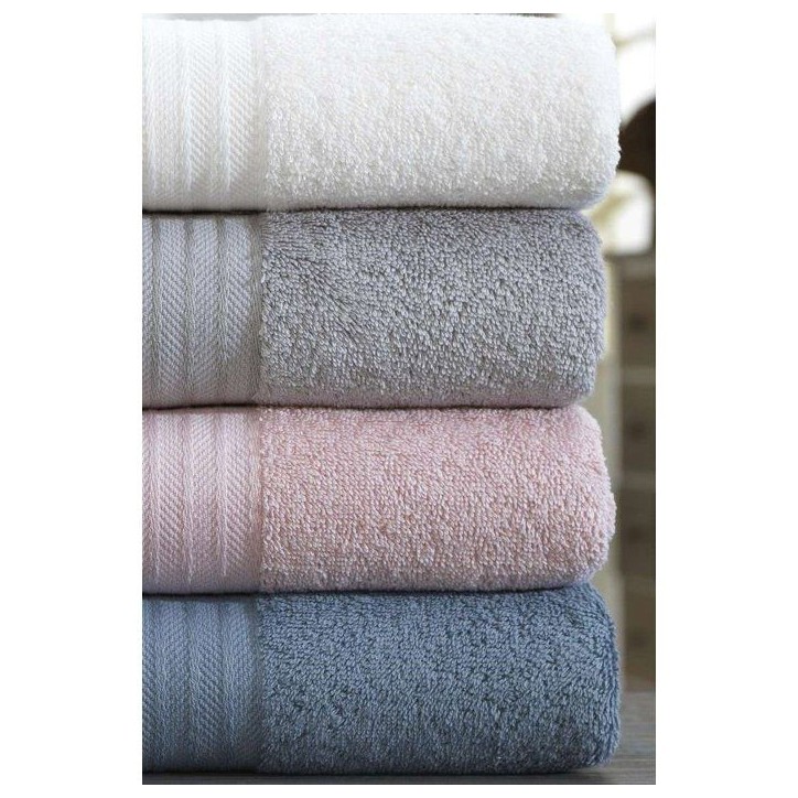 Ensemble de 4 serviettes a main - 50 x 85 cm - Blanc, Gris, Rose, Bleu