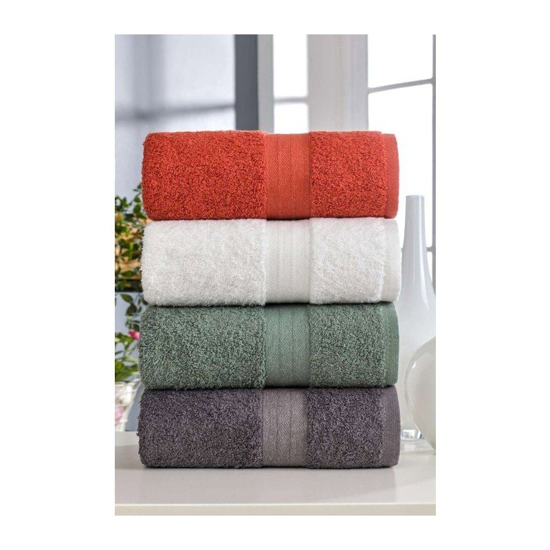 Ensemble de 4 serviettes a main - 50 x 85 cm - Blanc, Vert, Anthracite