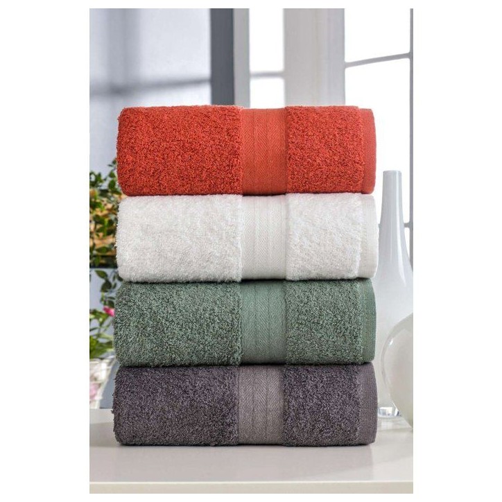Ensemble de 4 serviettes a main - 50 x 85 cm - Blanc, Vert, Anthracite, Orange Ensemble de 4 serviettes a main - 50 x 85 cm - Blanc, Vert, Anthracite, Orange