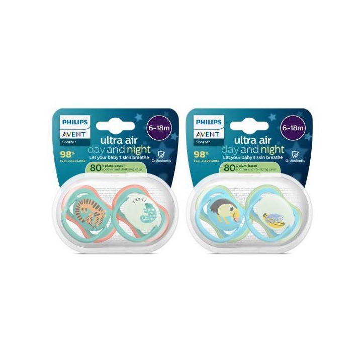 Lot de 4 sucettes Pacifier ultra air - PHILIPS AVENT - SCF087/27 - Jour et nuit - Sans BPA - 6/18 mois - Vert / Orange Lot de 4 sucettes Pacifier ultra air - PHILIPS AVENT - SCF087/27 - Jour et nuit - Sans BPA - 6/18 mois - Vert / Orange