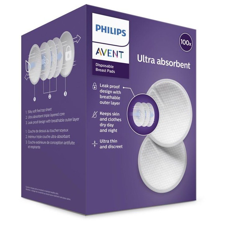 Coussinets d'allaitement – PHILIPS AVENT – SCF254/13 – Jetables – 100?pieces Coussinets d'allaitement – PHILIPS AVENT – SCF254/13 – Jetables – 100?pieces