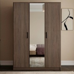 Armoire de chambre - AZUKA - Orme torréfié - 3 portes - Style contemporain - 139 x 52 x 197 cm