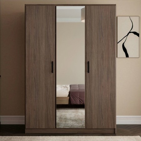 Armoire de chambre - AZUKA - Orme torréfié - 3 portes - Style contemporain - 139 x 52 x 197 cm