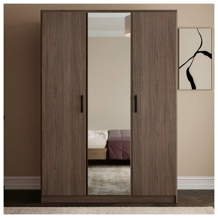 Armoire de chambre - AZUKA - Orme torréfié - 3 portes - Style contemporain - 139 x 52 x 197 cm