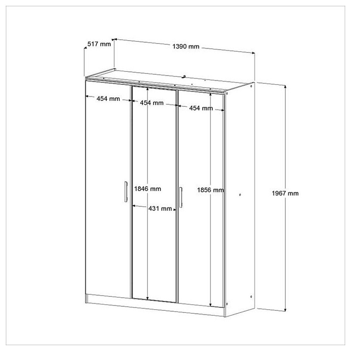 Armoire de chambre - AZUKA - Orme torréfié - 3 portes - Style contemporain - 139 x 52 x 197 cm