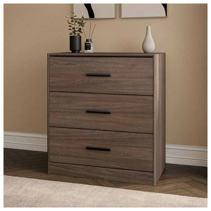 Commode - AZUKA - 3 tiroirs - Orme torréfié - 80 x 44 x 88 cm - PARISOT Commode - AZUKA - 3 tiroirs - Orme torréfié - 80 x 44 x 88 cm - PARISOT