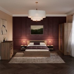 Chambre complete adulte - AZUKA - OrmeTorréfié - Lit 140 x 190 cm -