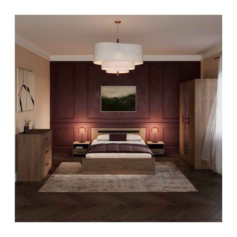Chambre complete adulte - AZUKA - OrmeTorréfié - Lit 140 x 190 cm -